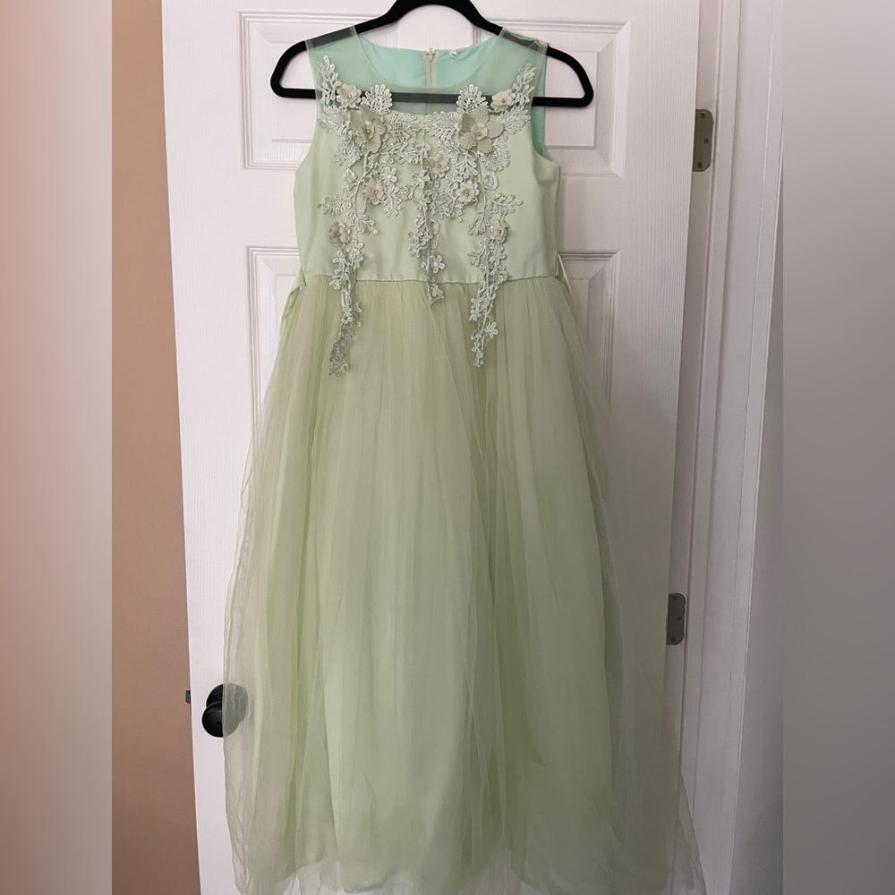 Elegant Green Floral Kids Dress